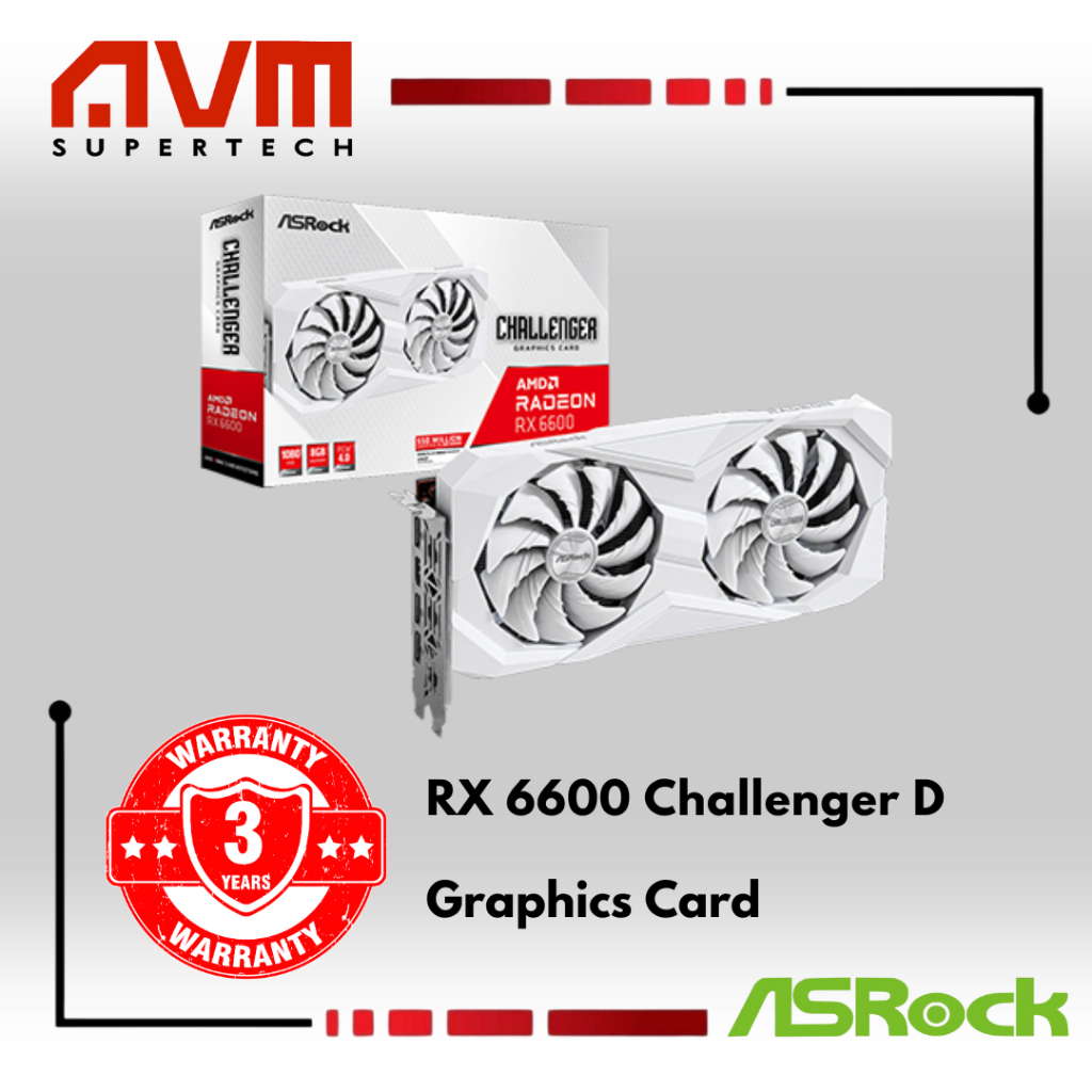 AVM ASROCK AMD Radeon RX 6600 Challenger D 8GB White GPU Graphics Card ...