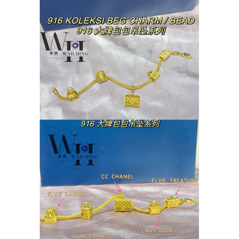 Wah Hing 916 Beg Charm Emas 916 Murah Tulen LADY D ELVIE CHANNEL/ 916 ...