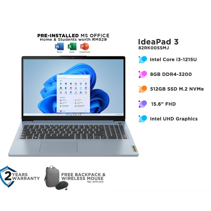 Lenovo IP3 82RK00SSMJ Laptop | Intel i3-1215U, 8GB, 512GB, 15.6" FHD ...