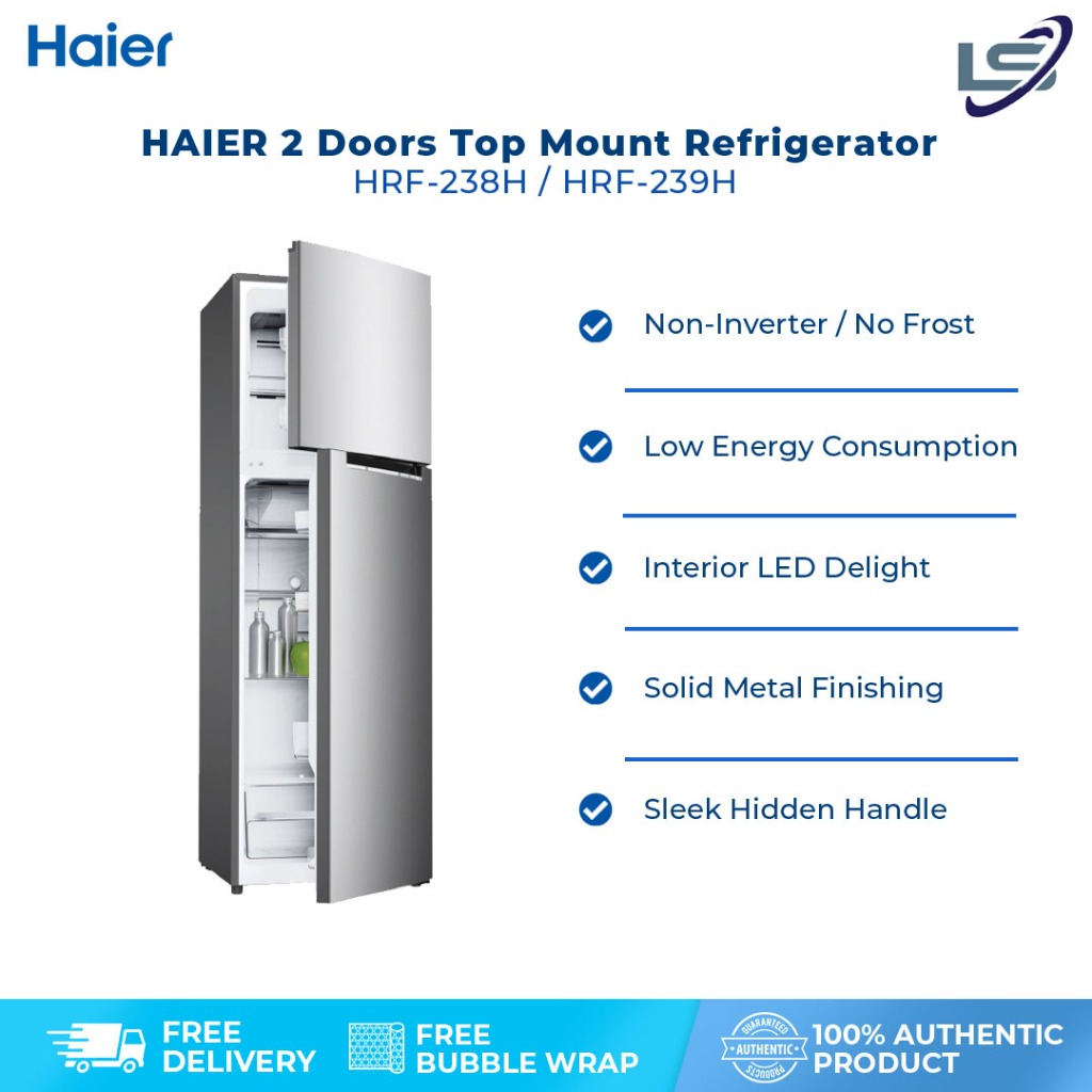 HAIER 216L 2 Doors Top Mount Refrigerator HRF239H 3 Star Energy Class