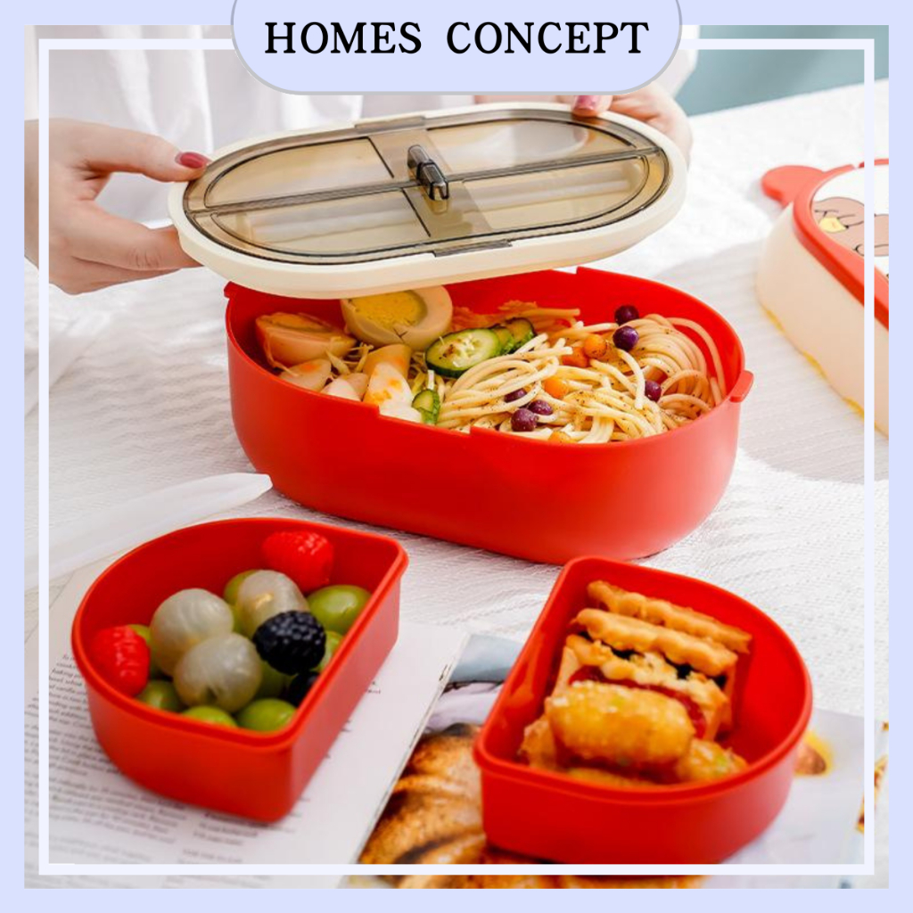 European Style Bear Logo Double Grid Layer Lunch Box for kids Food Carrier bento box food