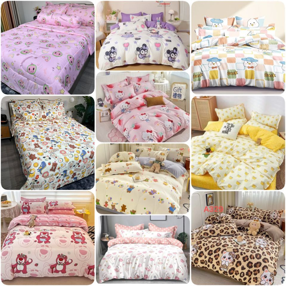 7in1 King & Queen Size Cute Girl Cartoon Series Vintage Bedsheet With ...