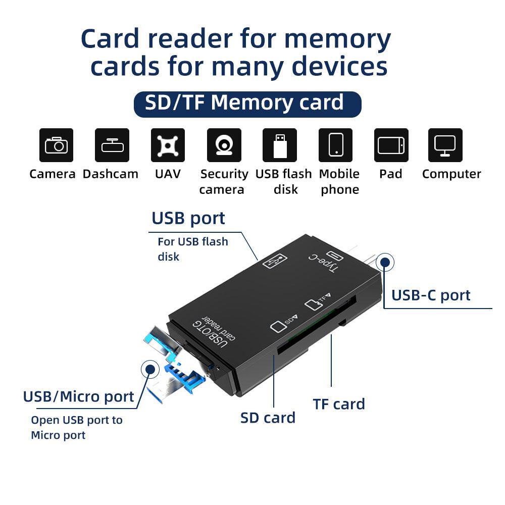 USB 3.0 Card Reader 6 in 1 Micro USB/U Disk/Type C/TF/SD Memory Card ...