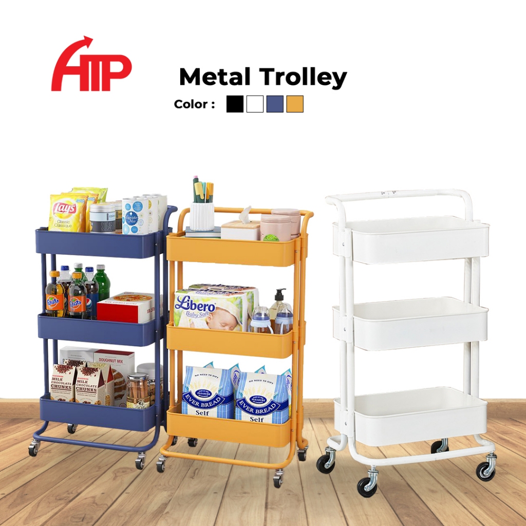 ATP 3 Tier Metal Trolley PP Storage Rack - Black/White/Yellow/Blue/Pink ...