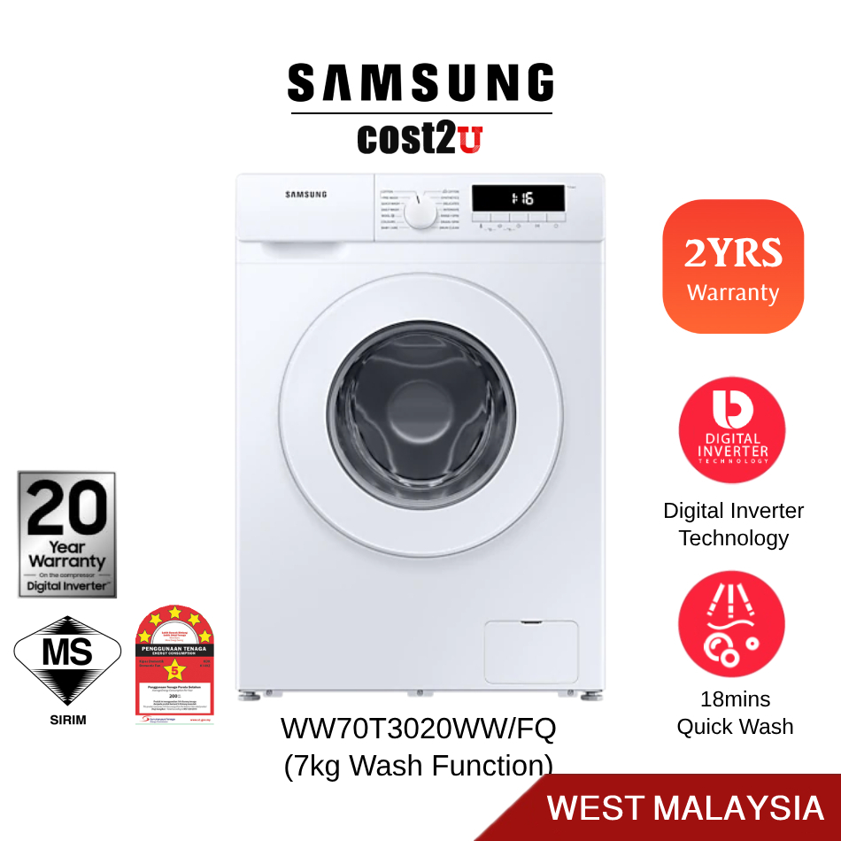 Samsung 7KG Inverter Front Load Washing Machine | WW70T3020WW/FQ Washer Mesin Cuci Mesin Basuh Murah 洗衣機