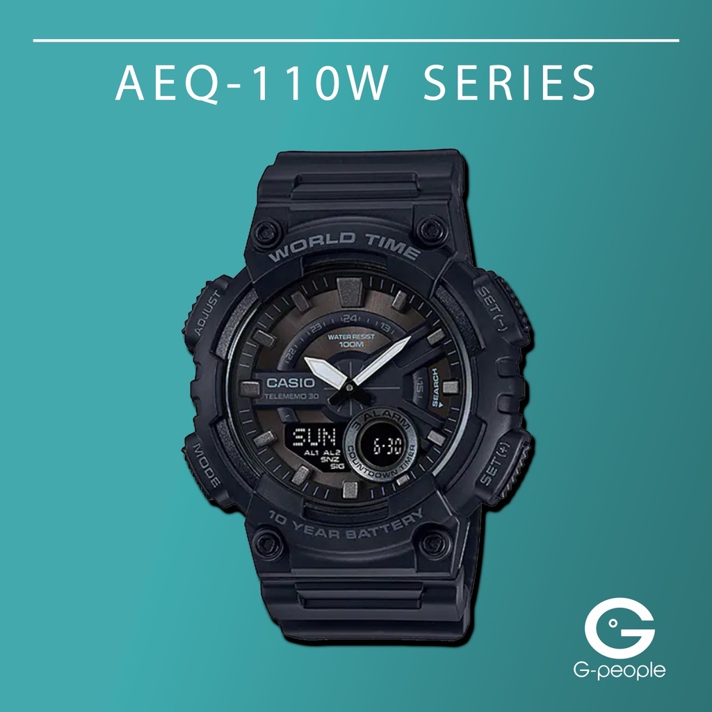 Casio Aeq 110w 1bv Aeq 110w 1b Aeq 110w Telememo Analog Digital Watch 100 Original Shopee 0341