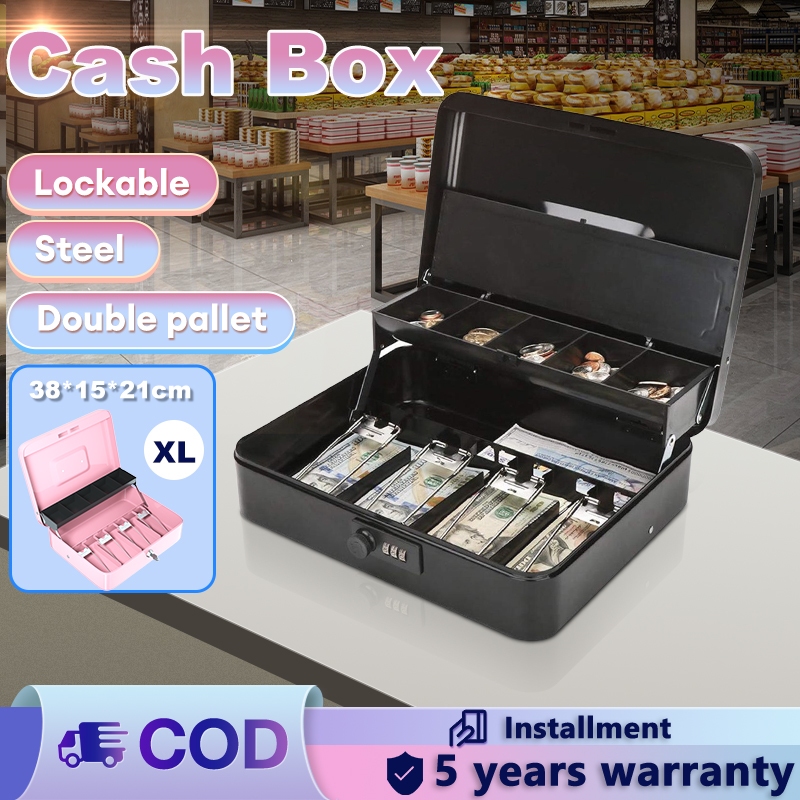 Cash Box Portable Cash Drawer With Lock Black Petty Money Box Safety