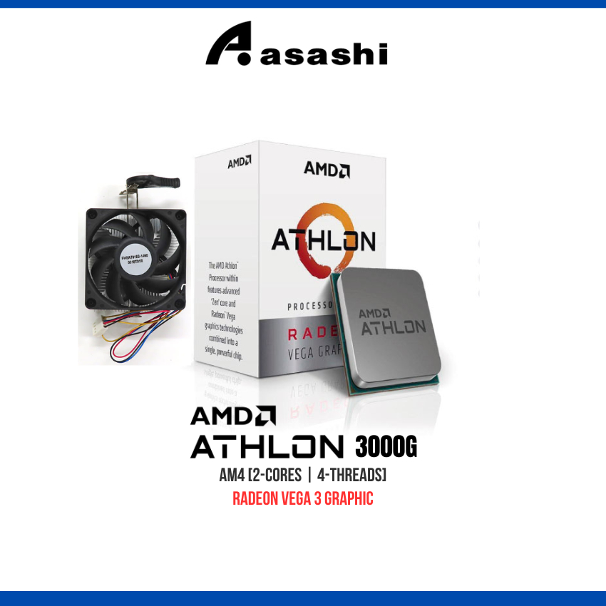 AMD Athlon 3000G 2C4T AM4 Socket Processor with Radeon Vega 3 Graphics ...