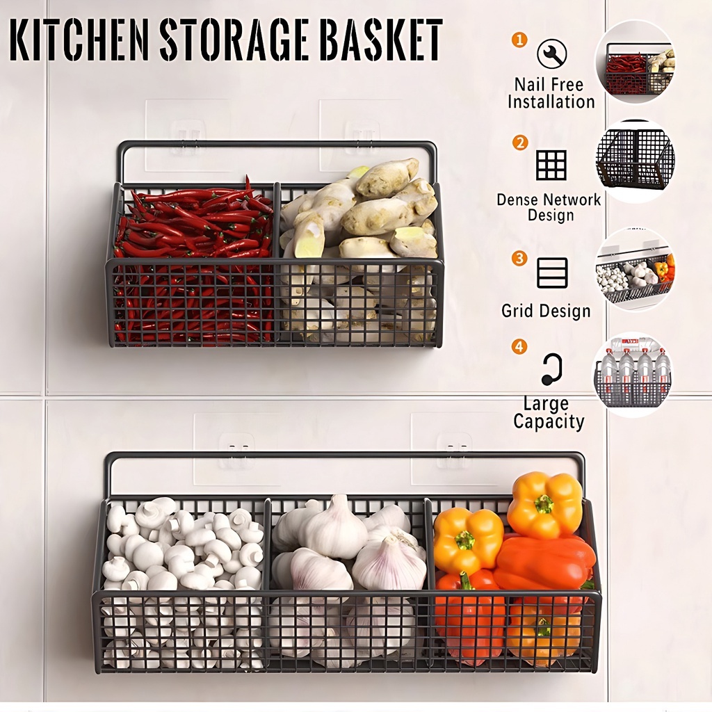 i-KITCHEN】WALL MOUNTED SHELF ONION RACK WALL RACK KITCHEN ORGANIZER ...