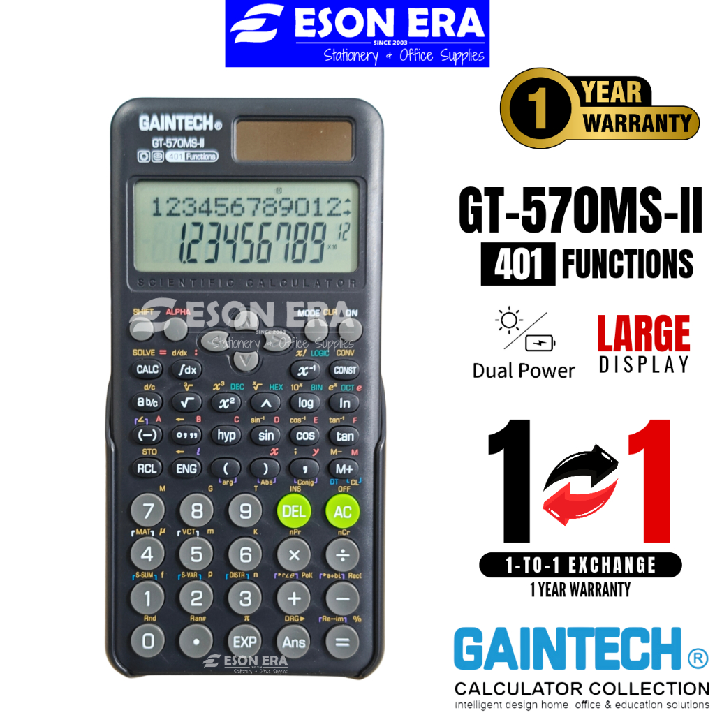 Gaintech Scientific Calculator GT-570MS Battery Solar 12 Months