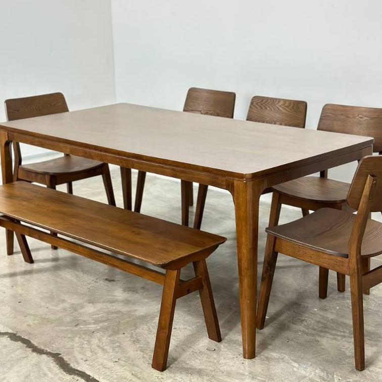 SUGARHOME Walnut 1.8m Dining Table with 5 Henry Chairs + 1.5m Wooden ...