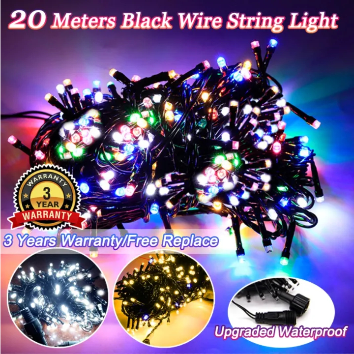 🌙Upgrade Outdoor lamp raya Waterproof 20M Black Wire Light String ...