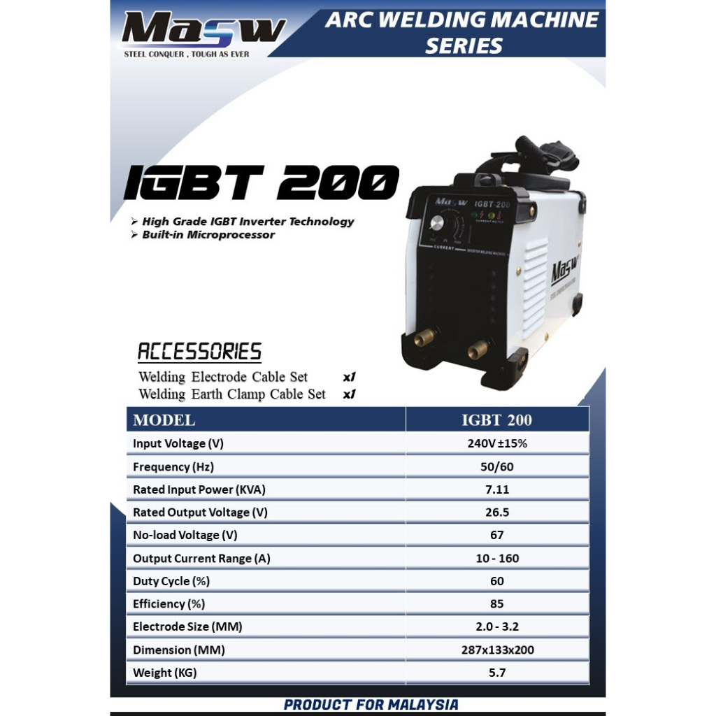 HEAVY DUTY IGBT WELDING MACHINE MASW IGBT200(1 YEAR WARRANTY) | Shopee ...