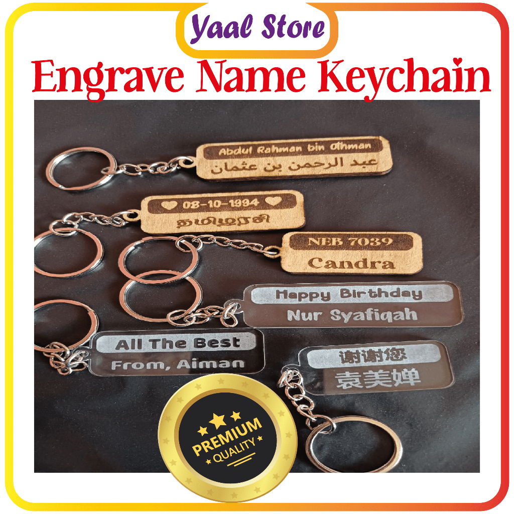 Keychain Name Acrylic Custom Keychain Nama Kayu Custom Keychain Engrave (Jawi,Tamil,Cina,Melayu