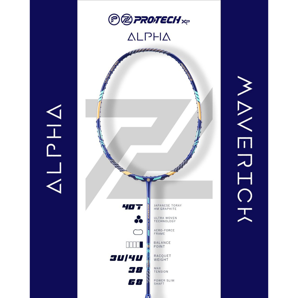 Raket badminton Protech Maverick Alpha 4U Heavy Frame free grip, Pro ...