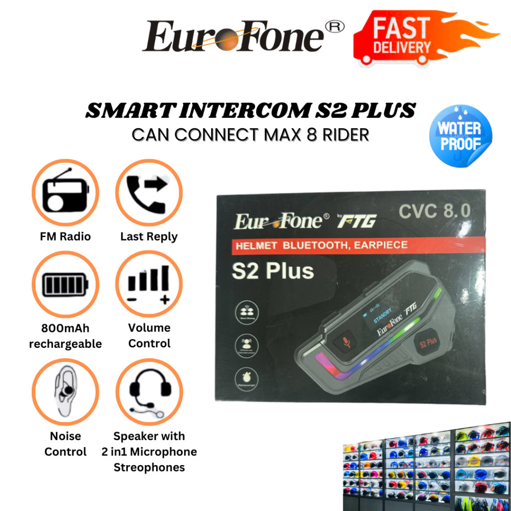 EUROFONE WIRELESS MOTOR HELMET BLUETOOTH HEADSET INTERCOM ( HELMET ...