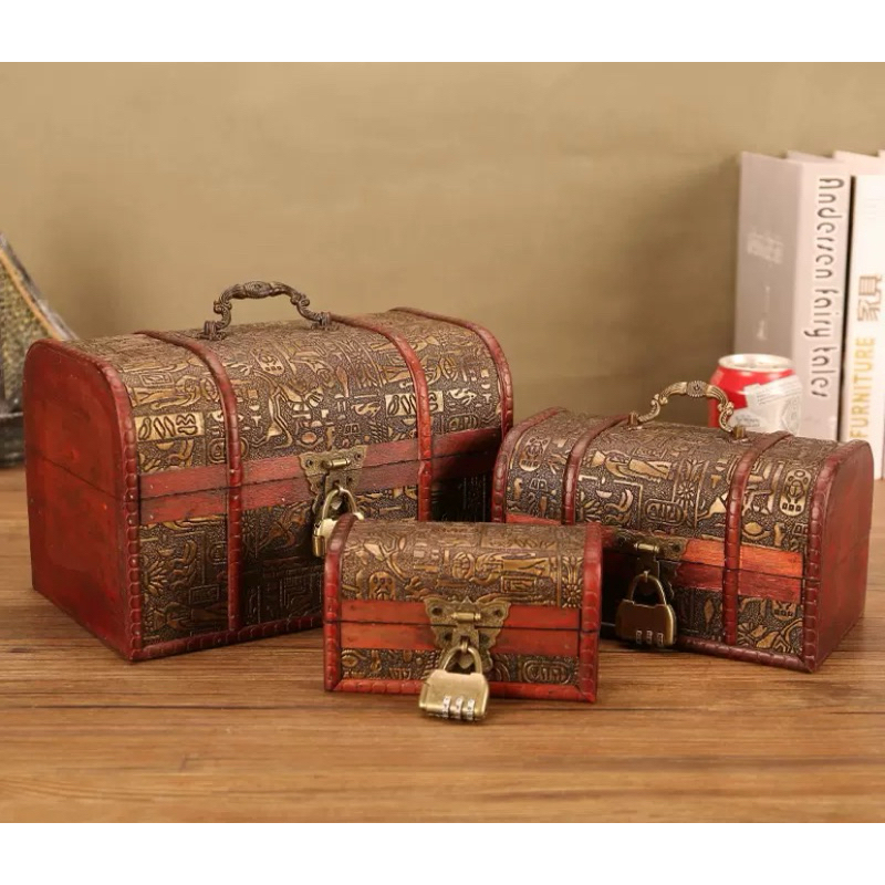 Antique Vintage Wooden Treasure Chest Box Decorative Wood Jewelry ...