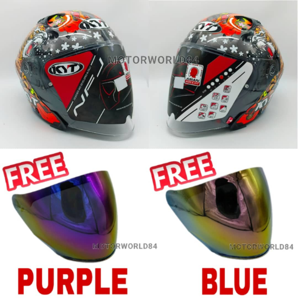 KYT HELMET NFJ TIGRA OPEN FACE DOUBLE VISOR READY STOCK SMOKE RAINBOW