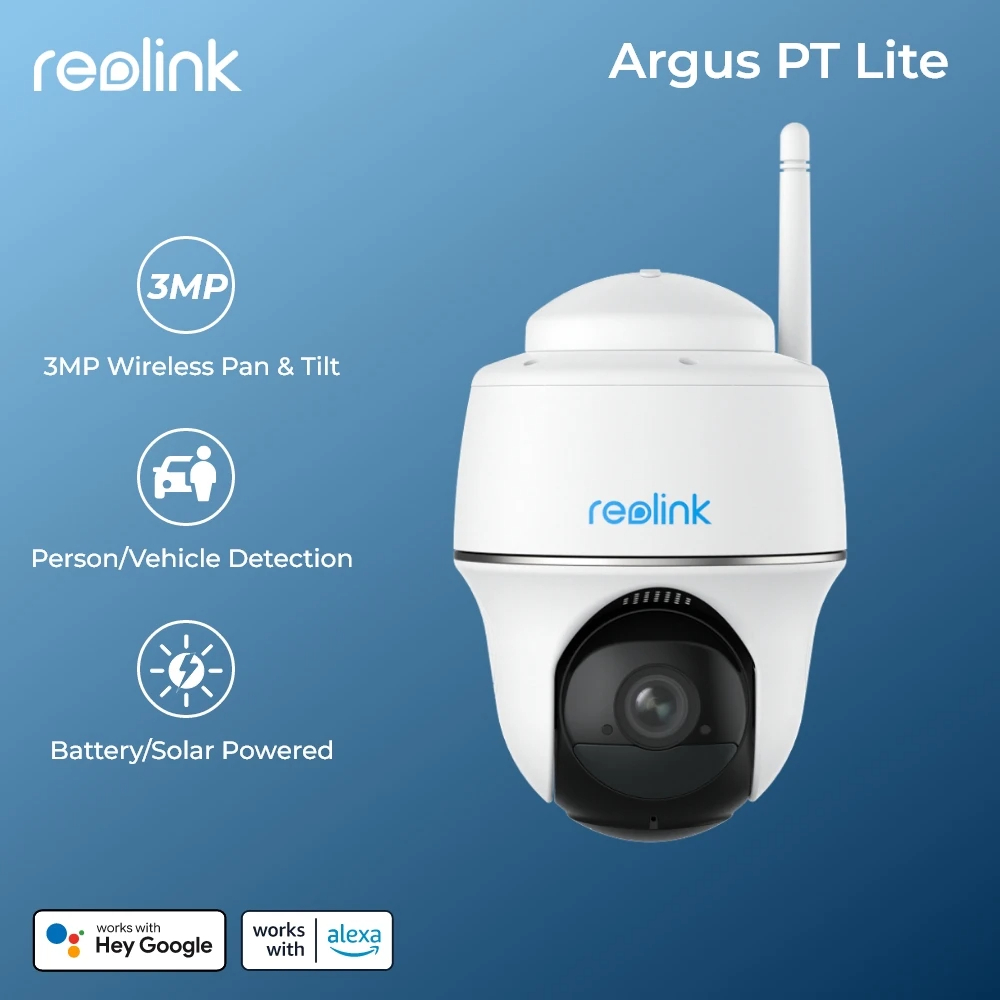 REOLINK Argus PT Lite + SP 2K 3MP HD, 360° PanTilt, Person/Vehicle