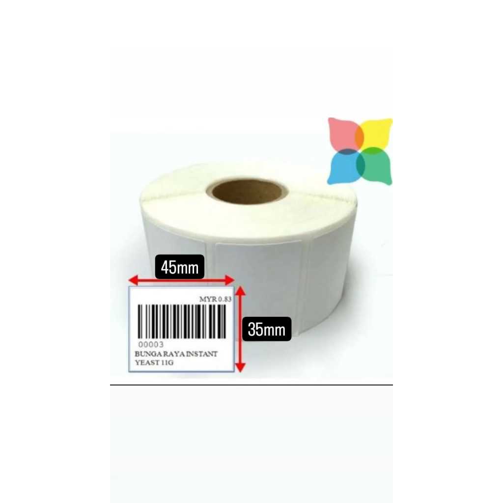 Barcode Label (1 Inch Core) 45MM(W) X 35MM(H) 1500PCS/Roll Blank (Art ...
