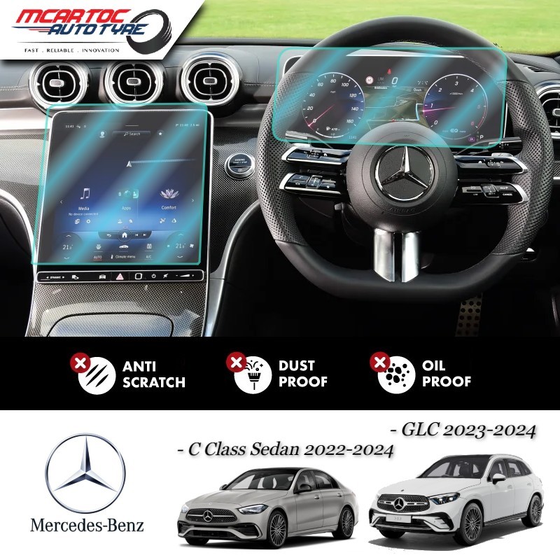 Pellicola Protettiva Vetro Temperato Per Mercedes Classe C/GLC 2023 | 11.9'' + 12.3'' | Antigraffio 9H - Foto 11