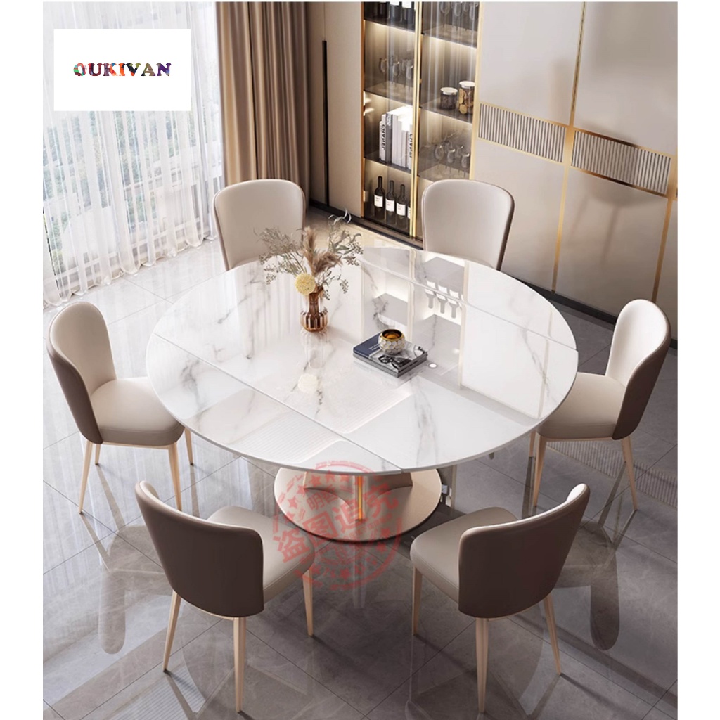 Foldable Luxury Marble Dining Table With Dining Chair Hidden Induction ...