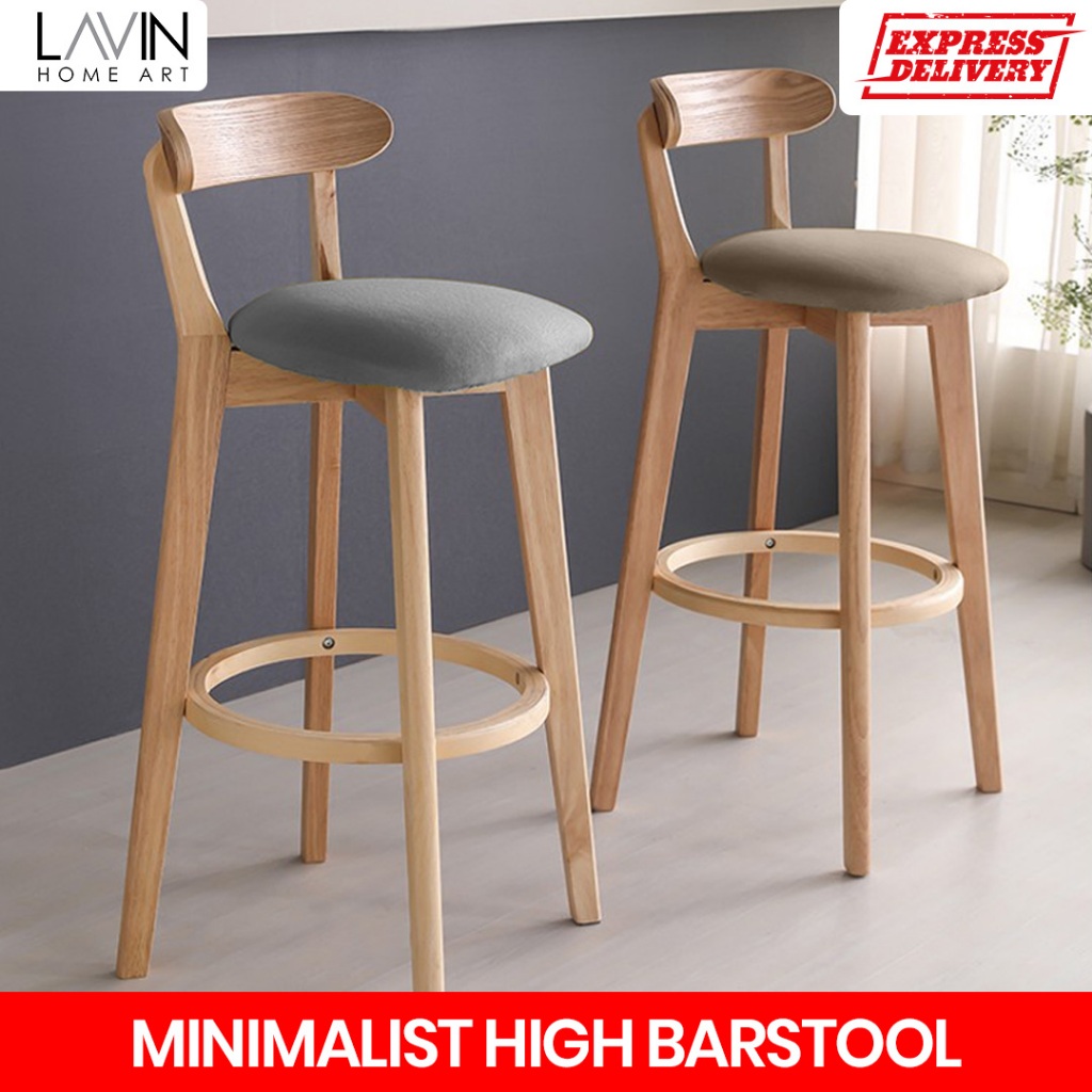 Solid Wood Bar Chair Modern Minimalist High Stool Bangku Bar Bersama  Penyandar BS 1132