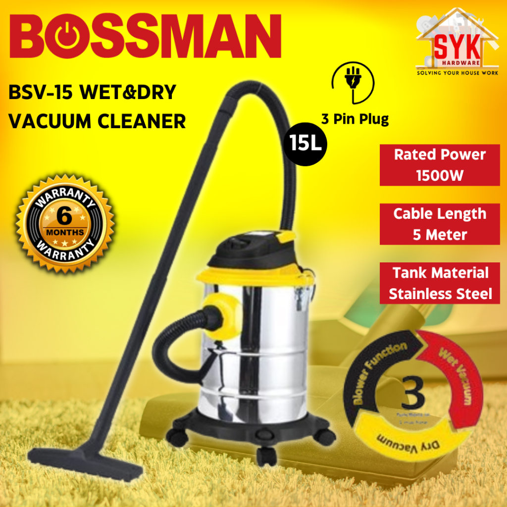 SYK Bossman BSV-15 Wet and Dry Blower Vacuum Cleaner Multipurpose ...