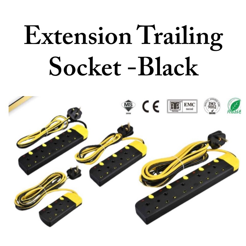 (SIRIM) 2M/3M/5M Extension Trailing Socket PEAK Black Multiple 2 Pin ...