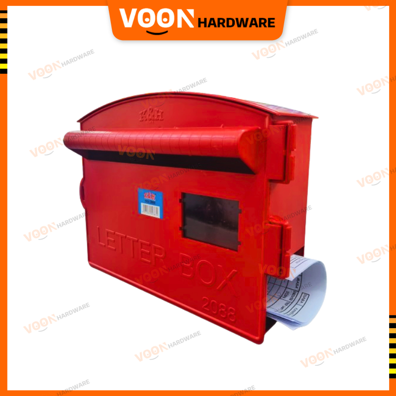 VOON PVC Mail Box Red Plastic Post Letter Box Rainproof Shade Straight ...
