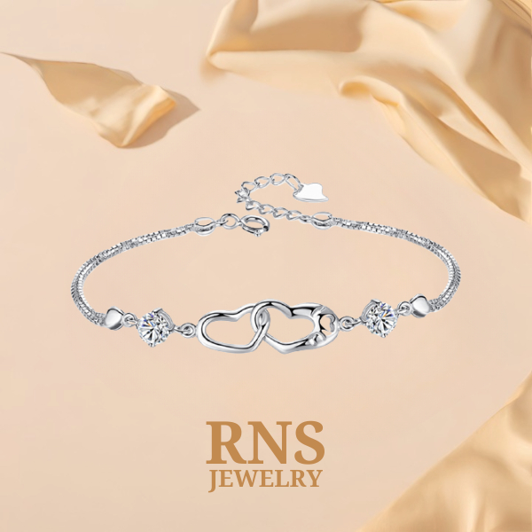Ready Stock] RNS Silver Plated Bracelet Heart Link Crystal Woman