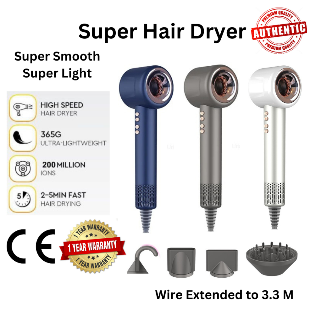 ULTRA HIGH SPEED Hair Dryer 65M/S AIRFLOW 110000RPM 200 MILLION ...