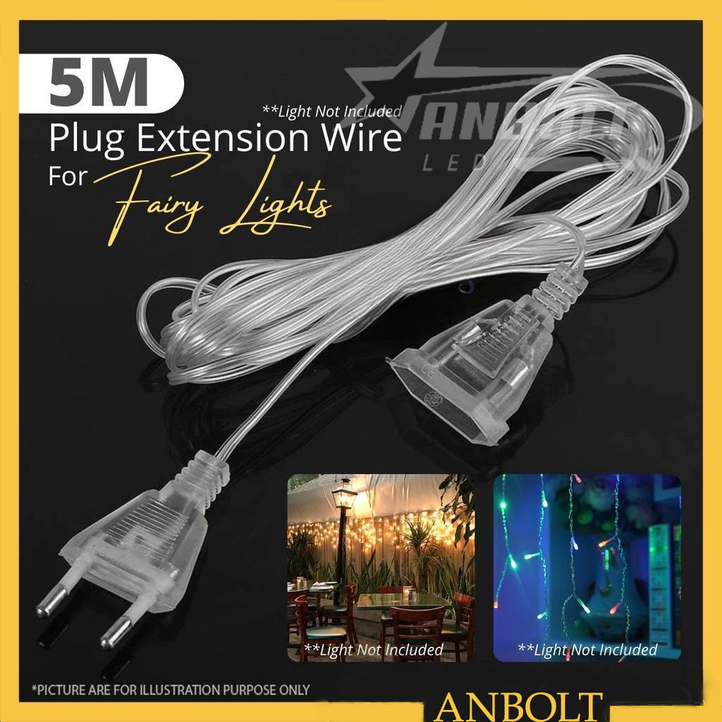 5 Meter 2 Pin EU Plug and Socket Extend Wire Fairy Light Extension Wire ...