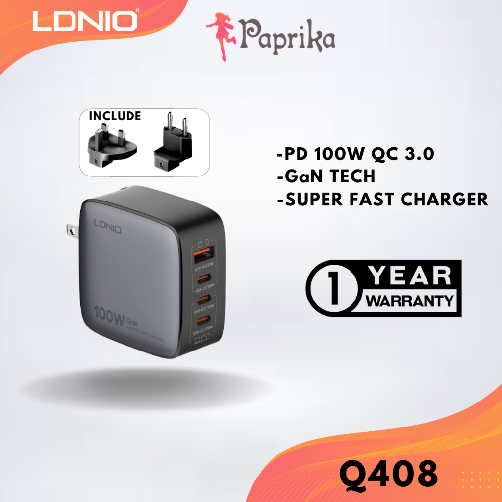 LDNIO Q408 PD 100W QC 30W GaN Mini Super Fast Charger QC3.0 QC4+ QC5 ...