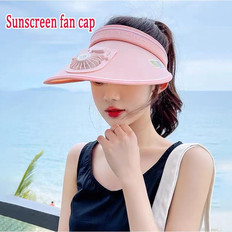【M'sia Stock】Outdoor fan sun cap USB charging sun cap Empty top cap UV ...