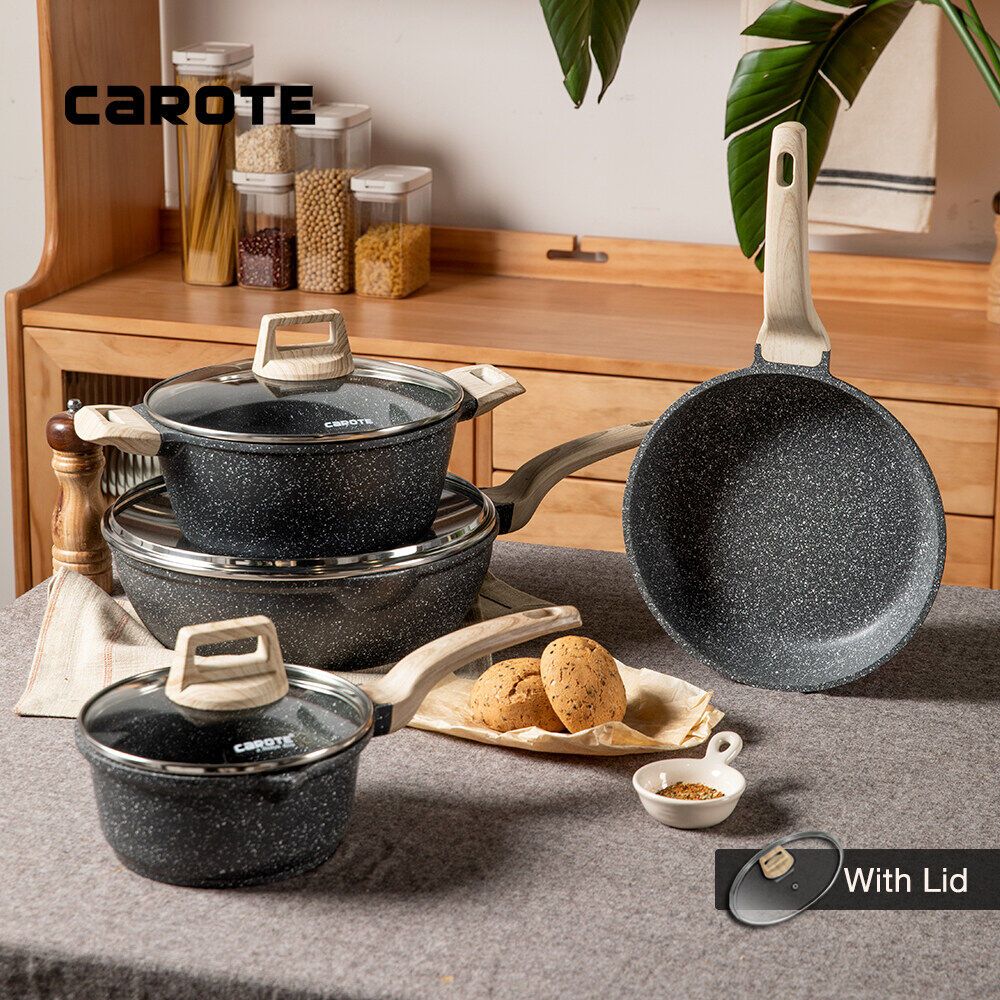 CAROTE Same Style Non Stick 7pcs Cookware Set Kuali Batu Granite ...