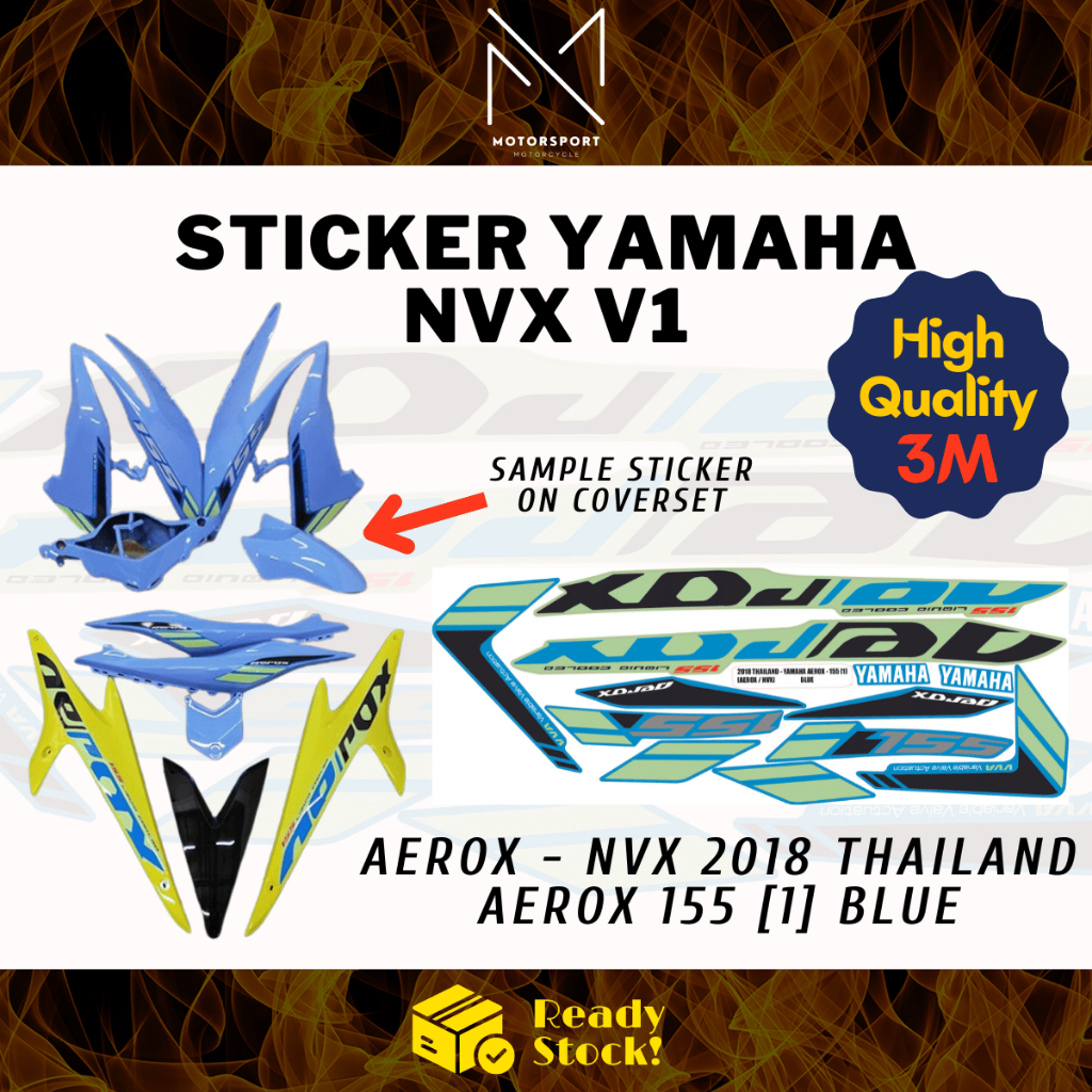 YAMAHA NVX v1 Motor Sticker Coverset Kaver Stiker Thailand Aerox Blue ...