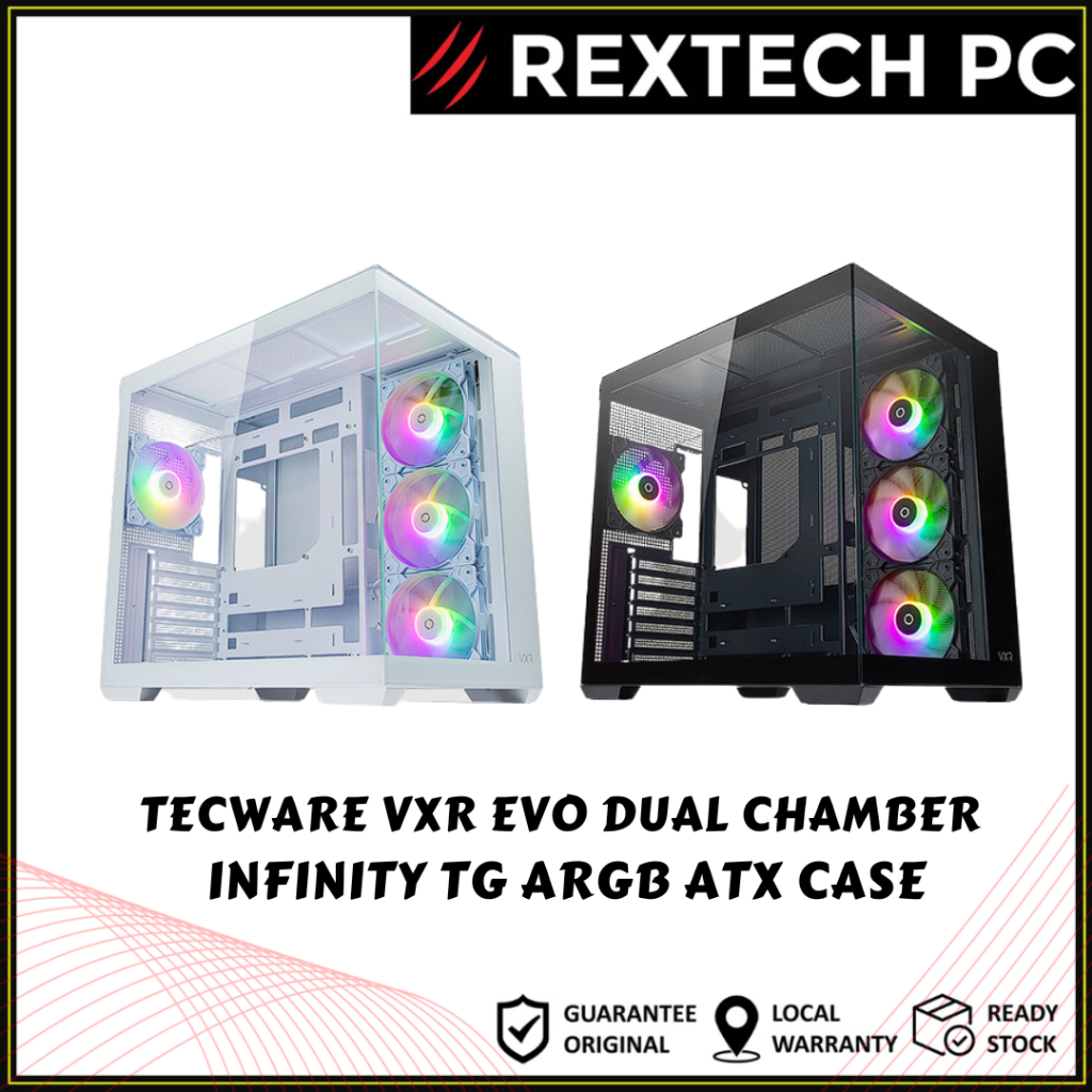 Tecware VXR EVO Dual Chamber Infinity TG ARGB ATX Case - Black/White ...