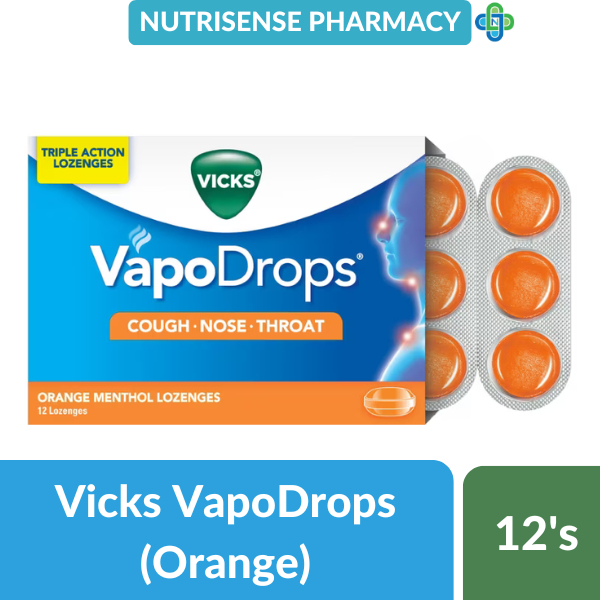 Vicks Vapo Drops Orange Menthol Lozenges 12's [Cough/Nose/Throat