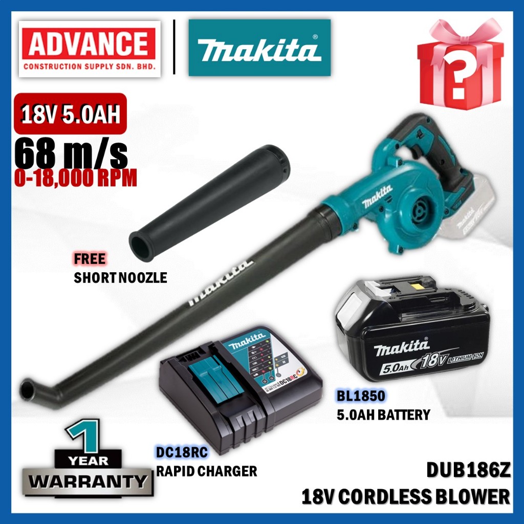Buse D'Aspiration/Soufflage Compatible Makita DUB186, UB101DZ... - Pour Souffleur Sans Fil, PVC Noir 22 Cm