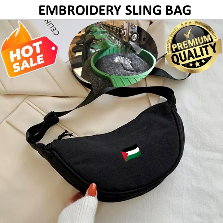 EMBROIDERY SULAM PALESTINE FLAG SMALL EMOJIS uniqlo Canvas Crossbody ...