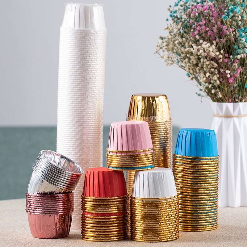 100pcs Colourful Gold Aluminium Foil Muffin PaperCup Curled Solo Paper ...
