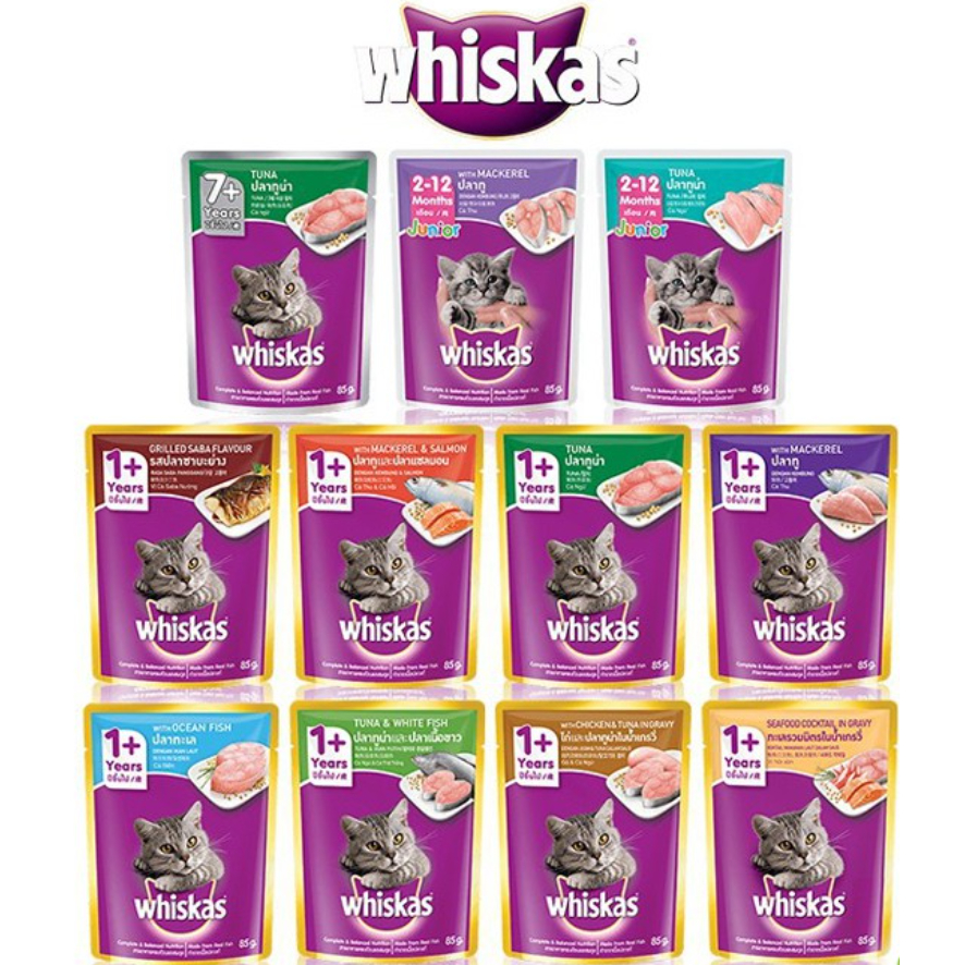 Whiskas Pouch Adult Kitten Junior 212 Months / 1+Year /7+Years Cat Wet