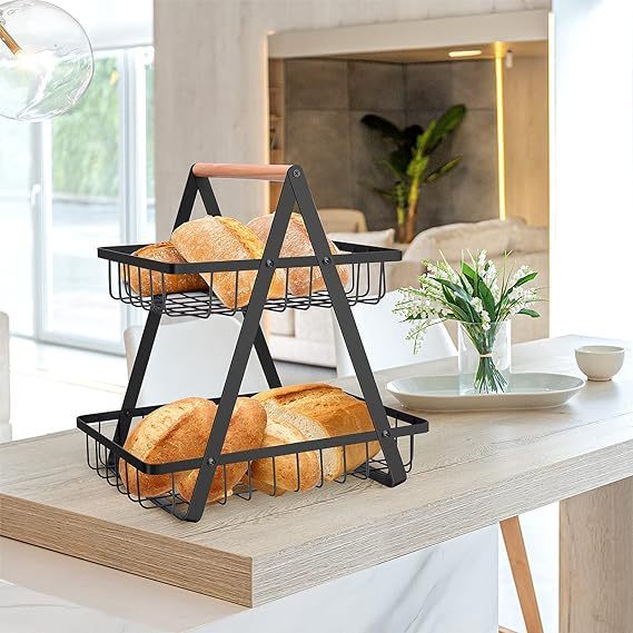 2 Tier Onion Rack Fruit Basket Rak Bawang Bertingkat Vegetable Storage ...