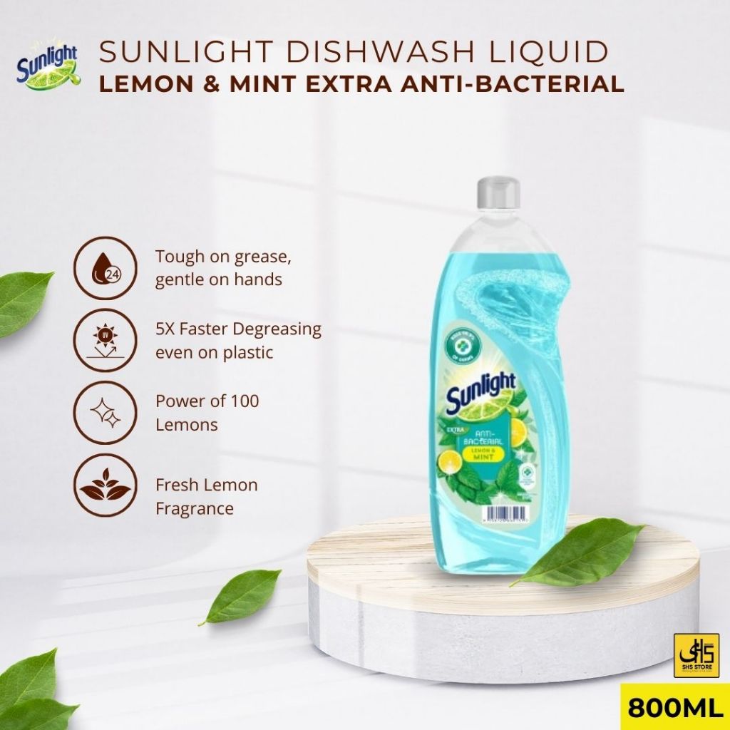 Sunlight Dishwasher Liquid Lemon & Mint Extra Anti-Bacterial (800ml ...