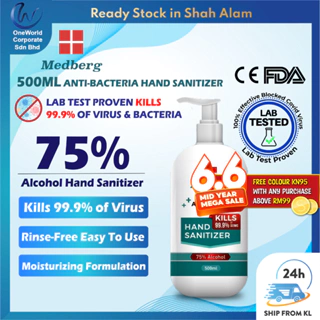 【MedBerg】 Hand Sanitizer with Lemon Fragrance Kill 99.99% Virus & Bacteria Non Sticky Disinfectant Liquid (500ml)