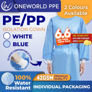 【Surgiplus】PE Coated PP Non Woven Isolation Gown Water Resistant Surgical PPE Suit (42gsm)
