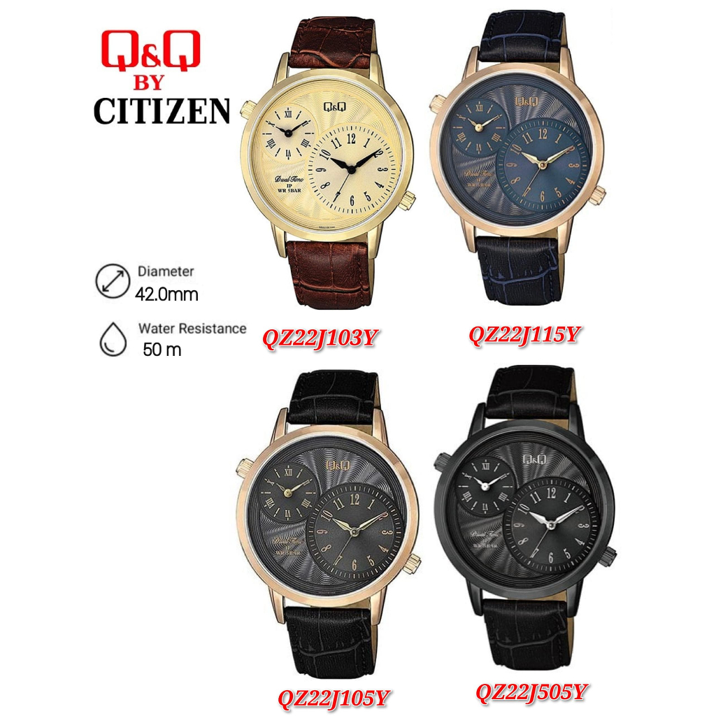Q&Q Japan by Citizen QZ22 Men's Fashion Leather Dual Time Watch