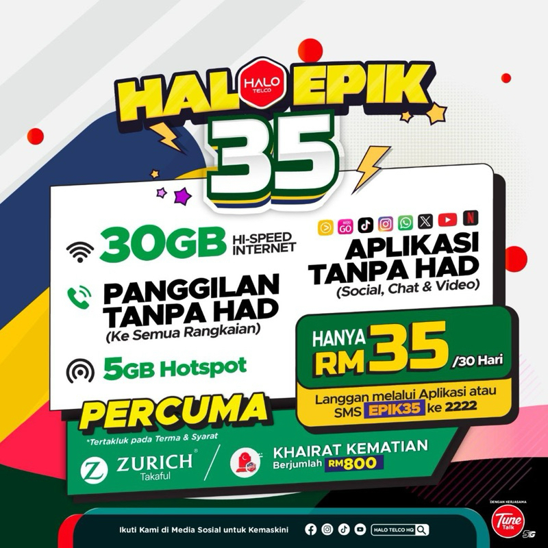 (READY STOCK🔥) SIM CARD HALO TELCO TUNETALK 4G/5G COVERAGE CELCOM DIGI ...