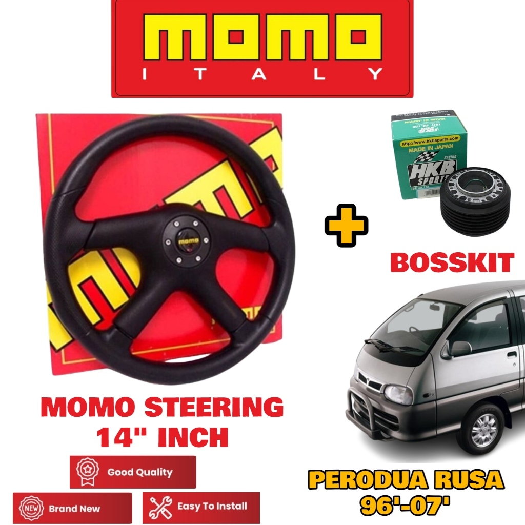 PERODUA RUSA 96'-07' 14'' MOMO STEERING PVC HIGH QUALITY + BOSSKIT SET ...